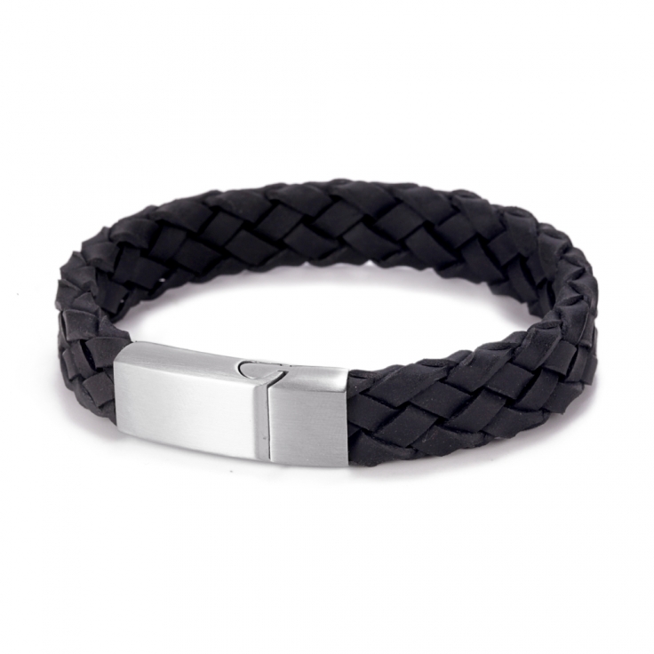 Braided Black Suede Italian Leather and Brushed Stainless Steel ...