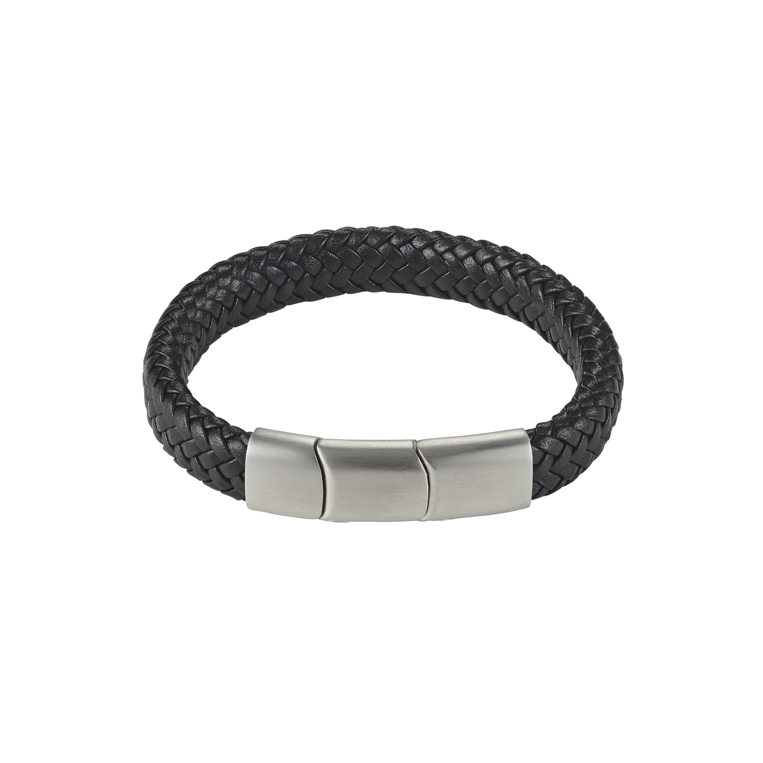 Stainless Steel Brushed Brown Italian Woven Leather Bracelet