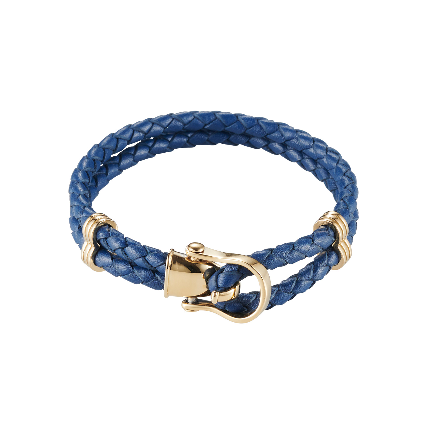 Ion plated 14k Gold Stainless Steel Blue Leather Buckle Bracelet - Cudworth